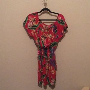 Red Hawaiian Print Drawstring Mini Dress🤑